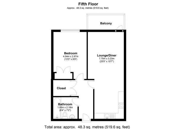 Floor Plan for 1 Bedroom Apartment for Sale in Chorus Development, 2 Stanley Road, Wimbledon, SW19, 8RL - Guide Price &pound429,950