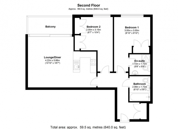 Floor Plan Image for 2 Bedroom Apartment for Sale in Bassett House, 1 Durnsford Road, Wimbledon