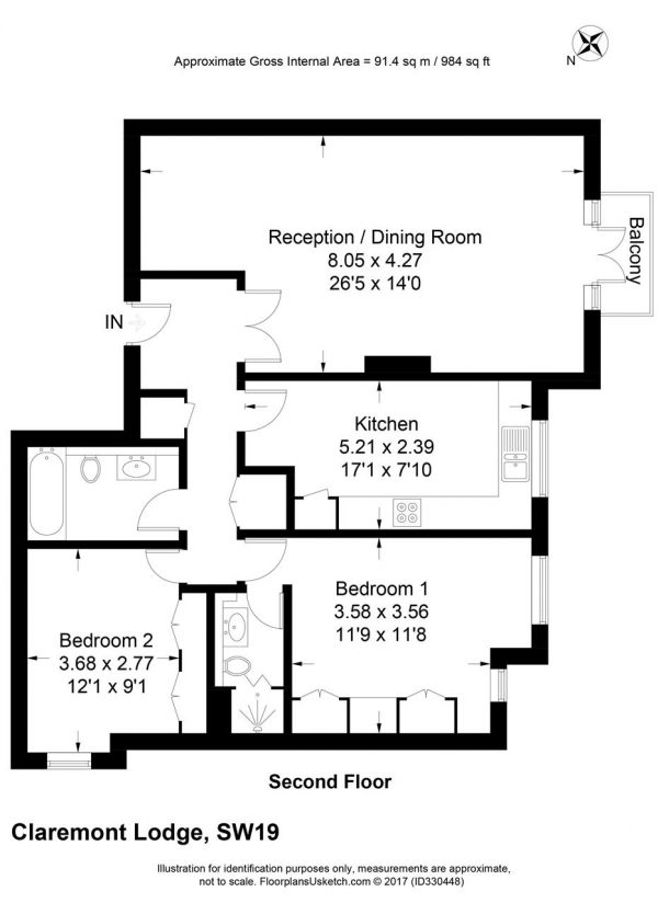 Floor Plan Image for 2 Bedroom Apartment to Rent in Claremont Lodge, 15 The Downs, Wimbledon