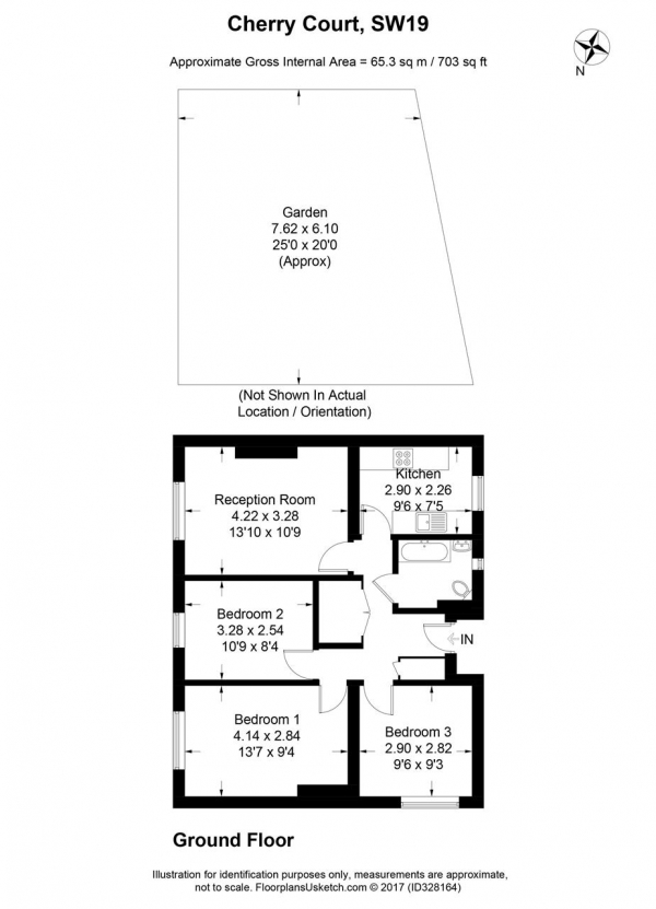 Floor Plan Image for 3 Bedroom Apartment to Rent in Cherry Court, Pitt Crescent, Wimbledon Park