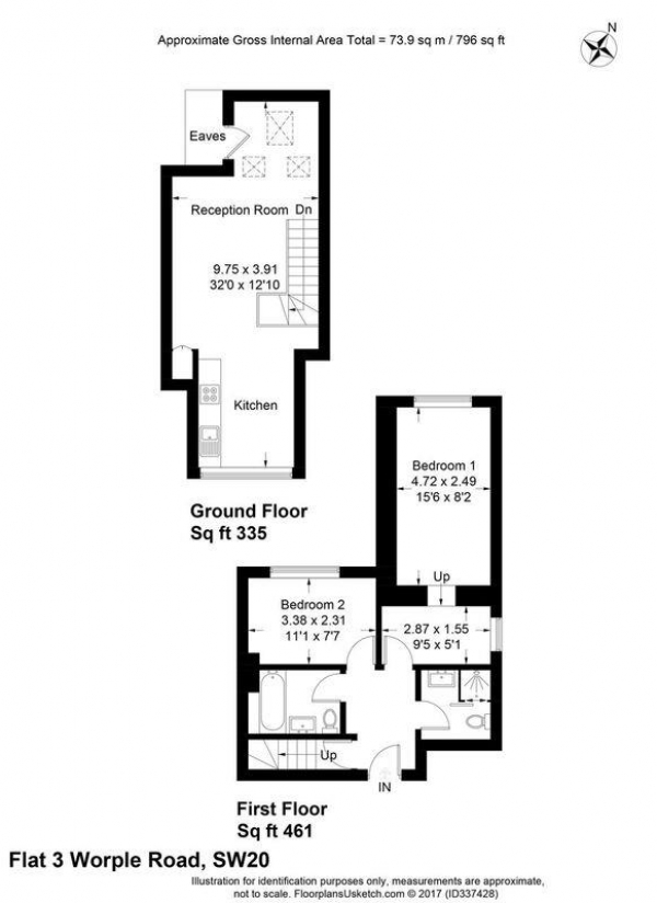 Floor Plan Image for 2 Bedroom Apartment for Sale in 181 Worple Road, Flat 3, West Wimbledon