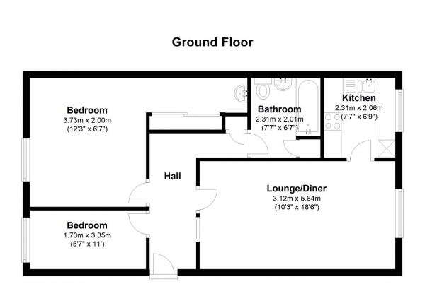 Floor Plan Image for 2 Bedroom Apartment to Rent in Cross Roads, The Pelhams, Wimbledon