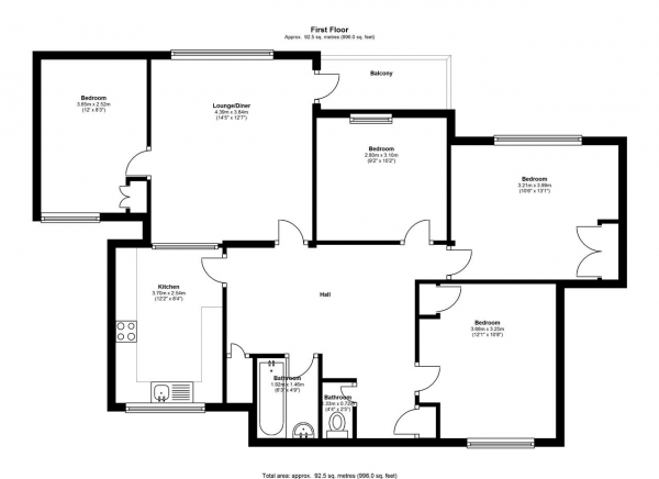 Floor Plan Image for 4 Bedroom Apartment to Rent in Meretune Court, Martin Way, Morden