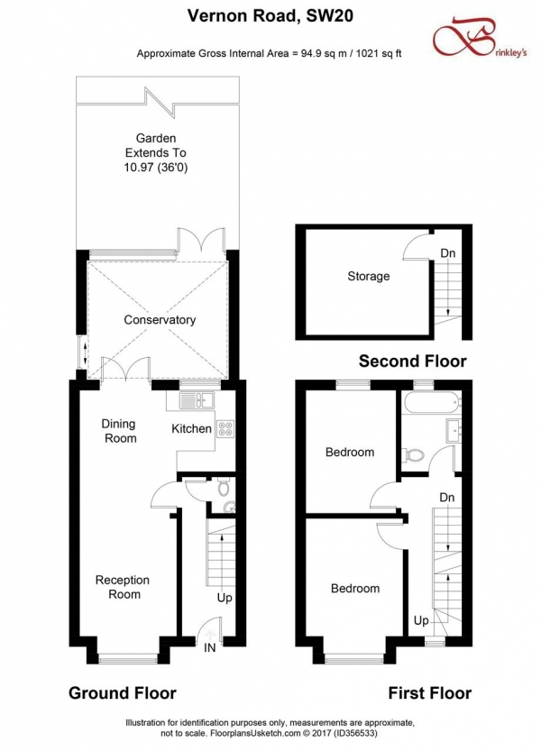 Floor Plan Image for 2 Bedroom Terraced House to Rent in Vernon Avenue, Raynes Park