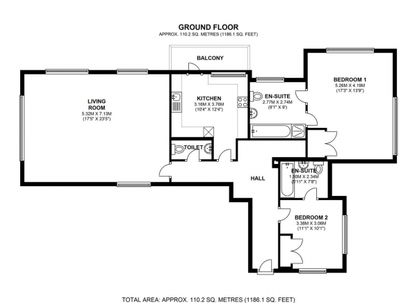 Floor Plan Image for 2 Bedroom Apartment to Rent in Queensmere House, 16 Royal Close, Wimbledon Village