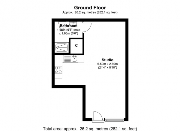 Floor Plan Image for Studio to Rent in Blucher Court, Cromwell Road, Wimbledon