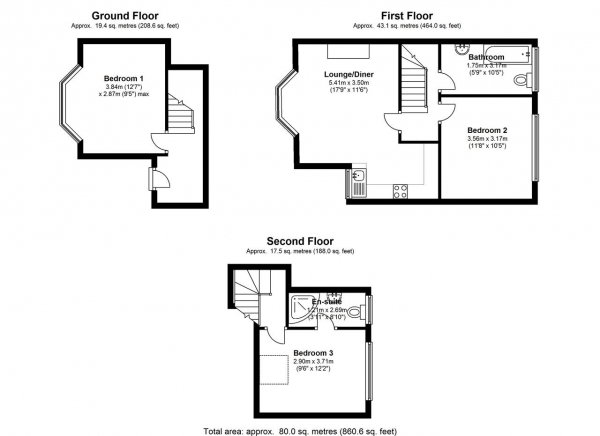 Floor Plan Image for 3 Bedroom End of Terrace House to Rent in Lambton Road, Raynes Park