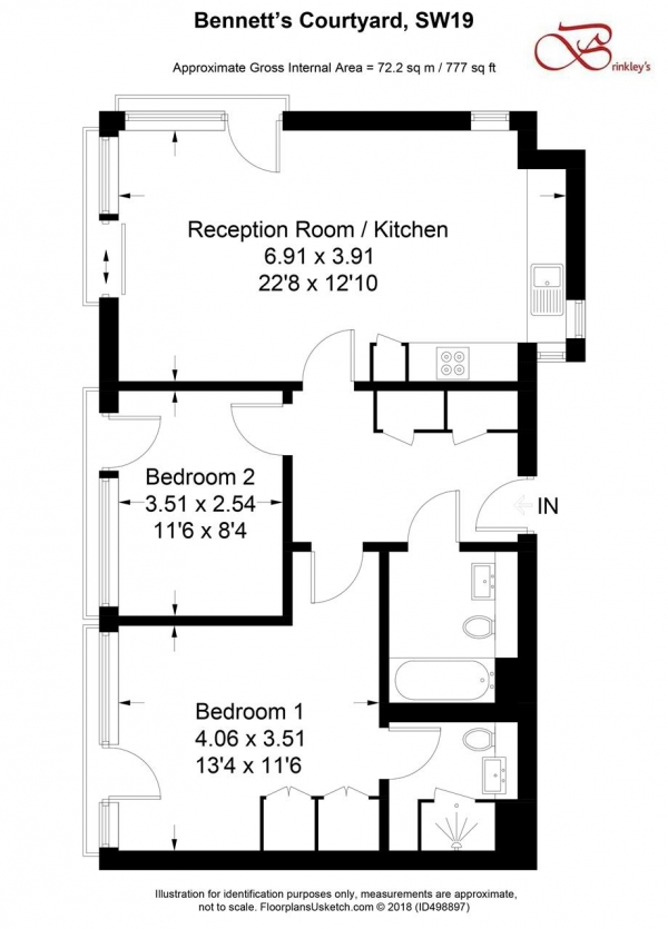 Floor Plan Image for 2 Bedroom Apartment for Sale in Bennets Courtyard, Watermill Way, Colliers Wood