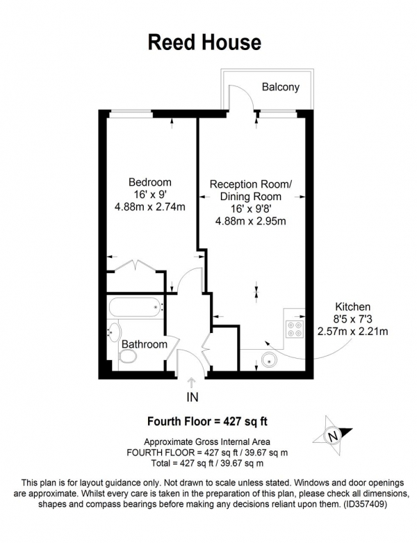 Floor Plan Image for 1 Bedroom Apartment to Rent in Reed House, 21 Durnsford Road, Wimbledon