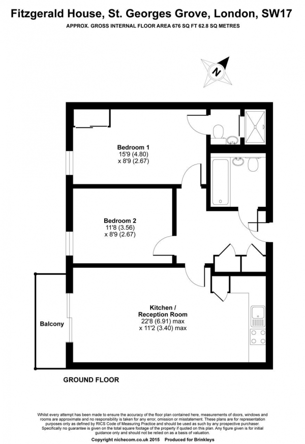 Floor Plan Image for 2 Bedroom Apartment for Sale in Fitzgerald House, The Quadrangle, St Georges Grove, Earlsfield