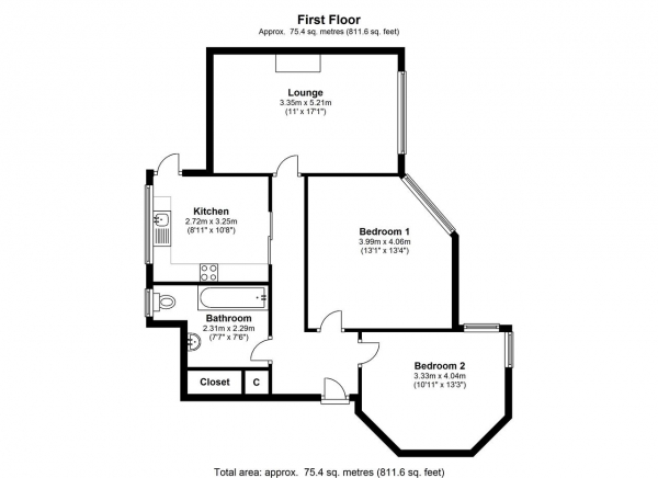 Floor Plan Image for 2 Bedroom Apartment to Rent in Woodside House, Wimbledon