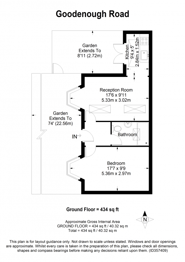 Floor Plan Image for 1 Bedroom Bungalow to Rent in Goodenough Road, Wimbledon