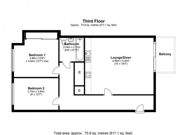 Floor Plan Image for 2 Bedroom Apartment to Rent in Hatton House, 81 Hartfield Road, Wimbledon