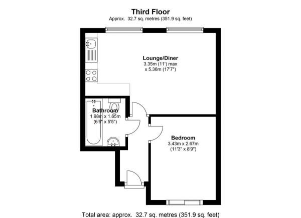 Floor Plan Image for 1 Bedroom Apartment to Rent in 26A The Broadway, Flat 5, Wimbledon