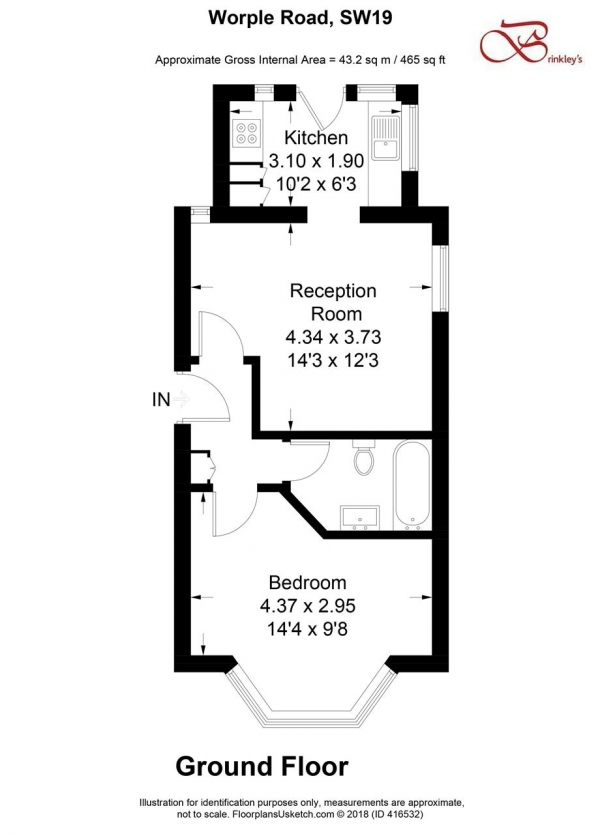 Floor Plan Image for 1 Bedroom Apartment for Sale in 144 Worple Road, Flat 2, West Wimbledon