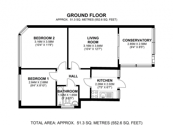 Floor Plan Image for 2 Bedroom Maisonette to Rent in Runnymede, London