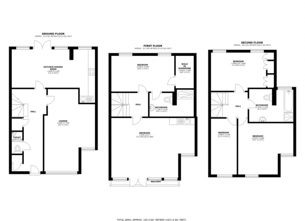 Floor Plan Image for 5 Bedroom Town House to Rent in Worcester Road, Wimbledon