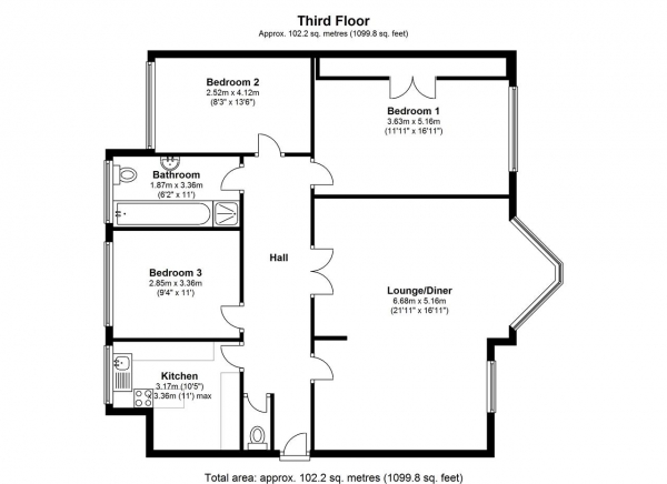 Floor Plan Image for 3 Bedroom Apartment to Rent in Highlands Heath, Putney