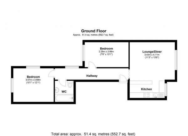 Floor Plan Image for 2 Bedroom Apartment to Rent in Queens Road, Wimbledon