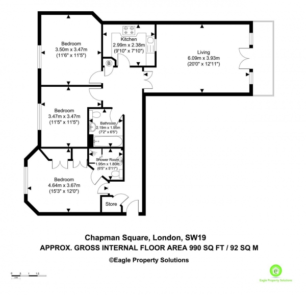 Floor Plan Image for 3 Bedroom Apartment for Sale in Chapman Square, Parkside, Wimbledon Village