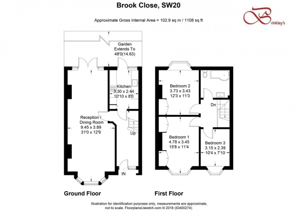 Floor Plan Image for 3 Bedroom Terraced House to Rent in Brook Close, Raynes Park, Raynes Park