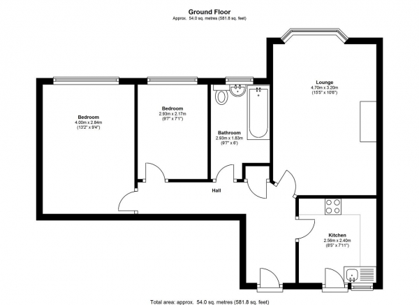 Floor Plan Image for 2 Bedroom Apartment to Rent in Woodside House, Wimbledon