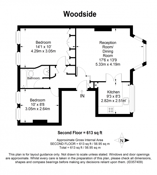 Floor Plan Image for 2 Bedroom Apartment to Rent in Woodside, Wimbledon