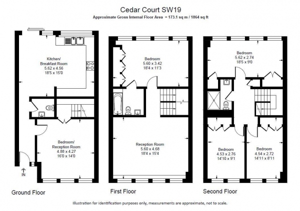 Floor Plan Image for 4 Bedroom Terraced House to Rent in Cedar Court, Somerset Road, Wimbledon Village