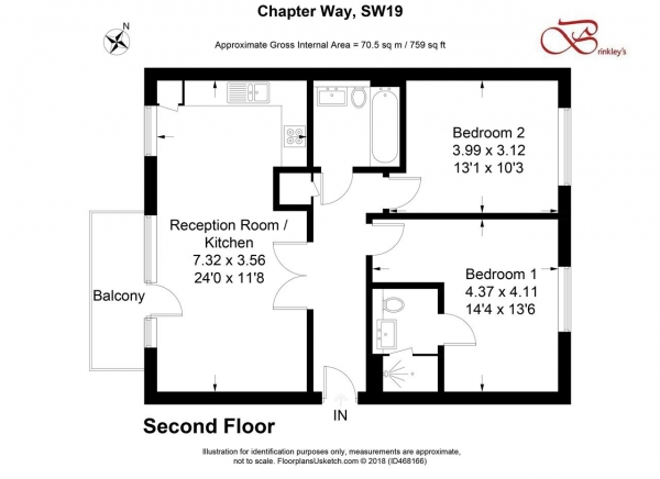 Floor Plan Image for 2 Bedroom Apartment for Sale in Baron House, 33 Chapter Way, Colliers Wood