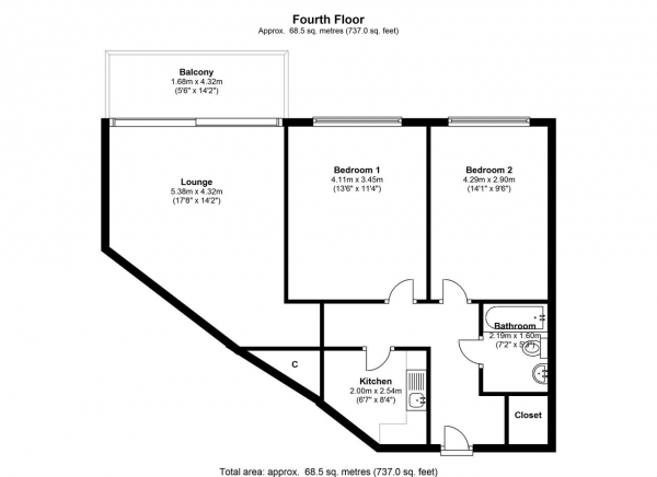 Floor Plan Image for 2 Bedroom Apartment to Rent in Vista House, 2 Chapter Way, Colliers Wood