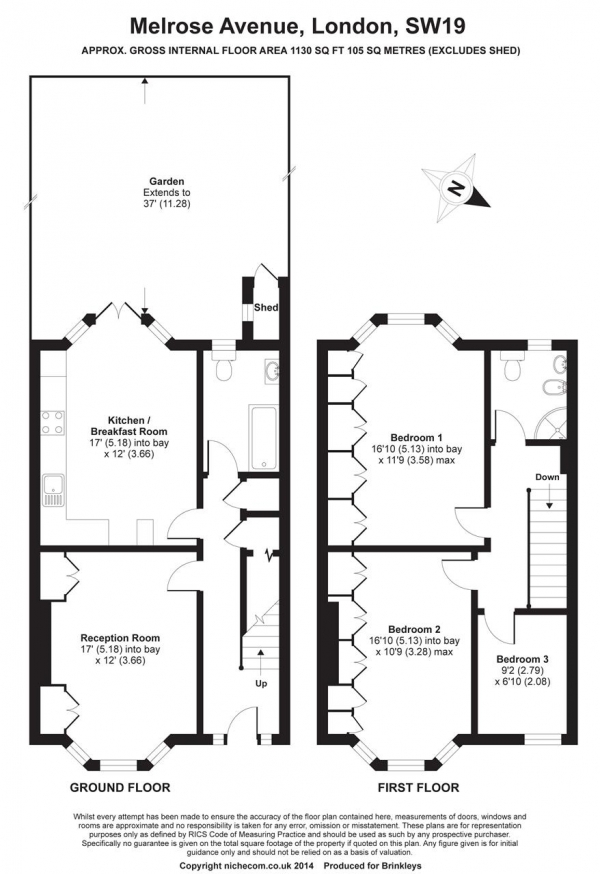 Floor Plan Image for 3 Bedroom Terraced House for Sale in Melrose Avenue, Wimbledon Park