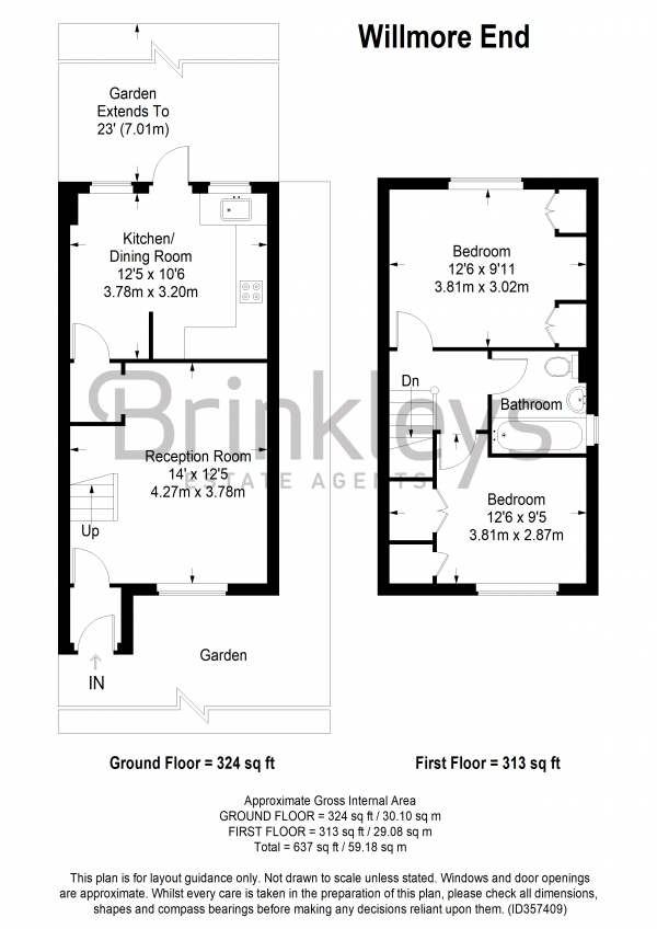 Floor Plan Image for 2 Bedroom End of Terrace House to Rent in Willmore End, Wimbledon