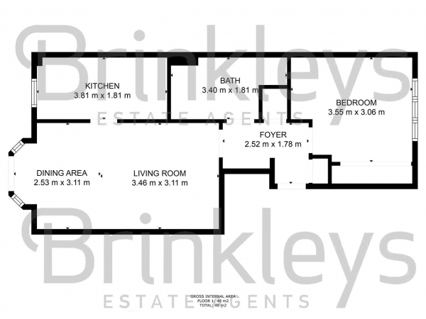 Floor Plan Image for 1 Bedroom Apartment to Rent in Selhurst Close, Parkside, Southfields