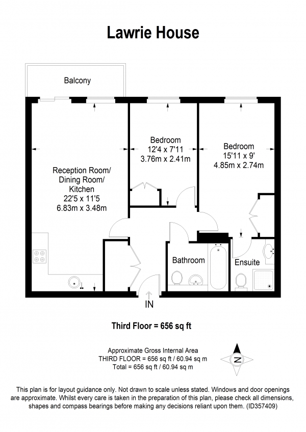 Floor Plan Image for 2 Bedroom Apartment to Rent in Lawrie House, 3 Durnsford Road, Wimbledon