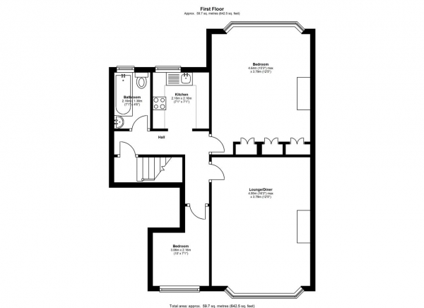 Floor Plan Image for 2 Bedroom Apartment to Rent in Woodside, Wimbledon