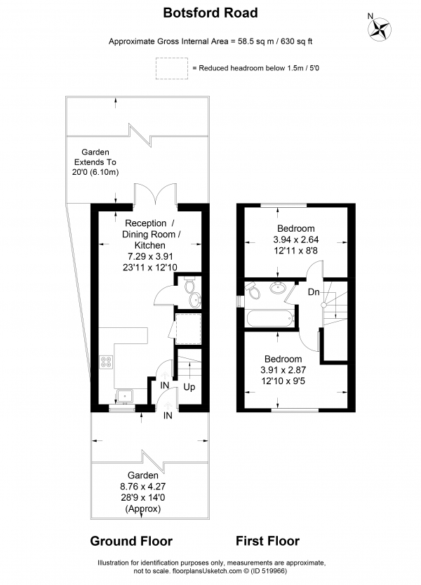 Floor Plan Image for 2 Bedroom End of Terrace House to Rent in Botsford Road, Wimbledon