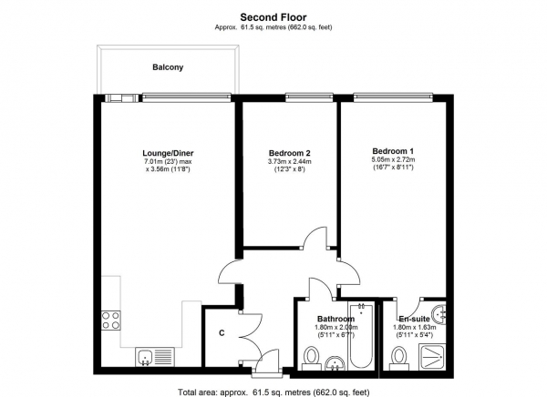 Floor Plan Image for 2 Bedroom Apartment for Sale in Cork House, 5 Durnsford Road, Wimbledon