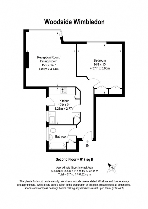 Floor Plan Image for 1 Bedroom Apartment to Rent in Woodside House, Woodside Road, Wimbledon