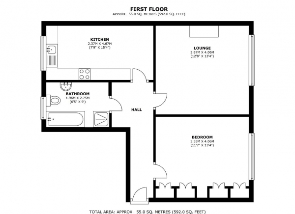 Floor Plan Image for 1 Bedroom Apartment to Rent in Merton Mansions, Bushey Road, Raynes Park