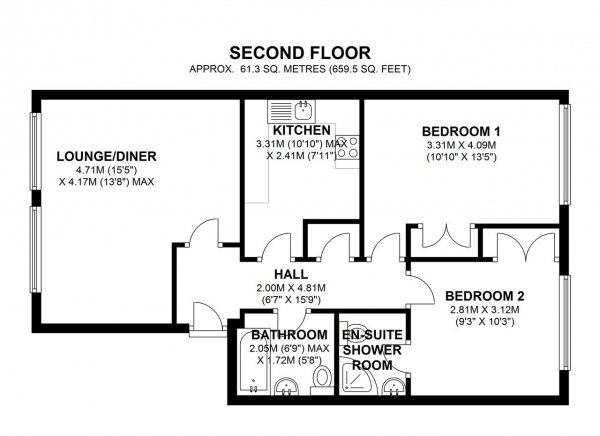 Floor Plan Image for 2 Bedroom Apartment for Sale in Mountcombe House, Chaucer Way, Wimbledon