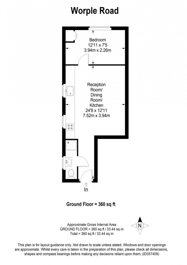 Floor Plan for 1 Bedroom Apartment to Rent in Worple Road, Wimbledon, SW20, 8PR - £265 pw | £1150 pcm