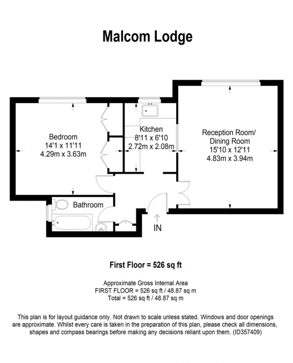 Floor Plan Image for 1 Bedroom Apartment to Rent in Malcolm Lodge, 15 Darlaston Road, Wimbledon