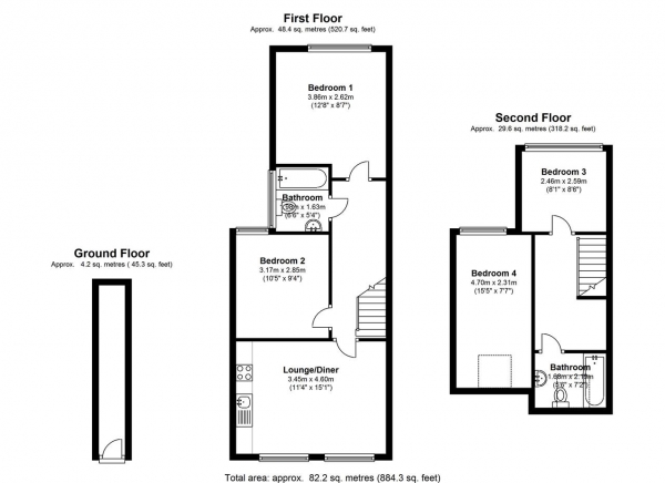 Floor Plan Image for 4 Bedroom Apartment to Rent in Haydons Road, Wimbledon, Wimbledon