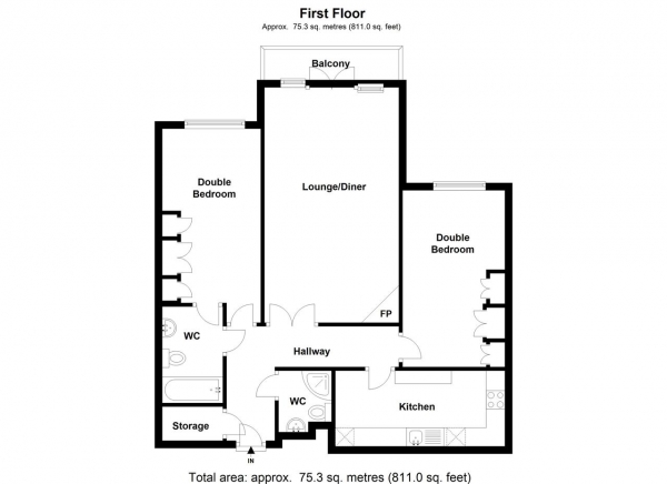 Floor Plan Image for 2 Bedroom Apartment to Rent in The Oaks, 84-86, Wimbledon Hill Road, Wimbledon