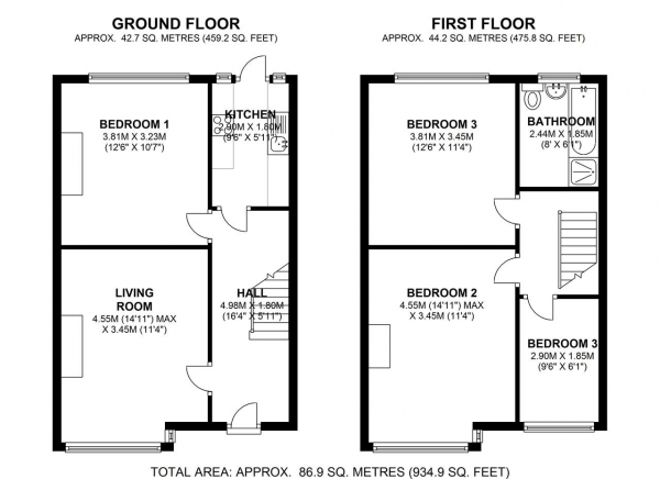 Floor Plan Image for 3 Bedroom Terraced House to Rent in Sandringham Avenue, Wimbledon Chase