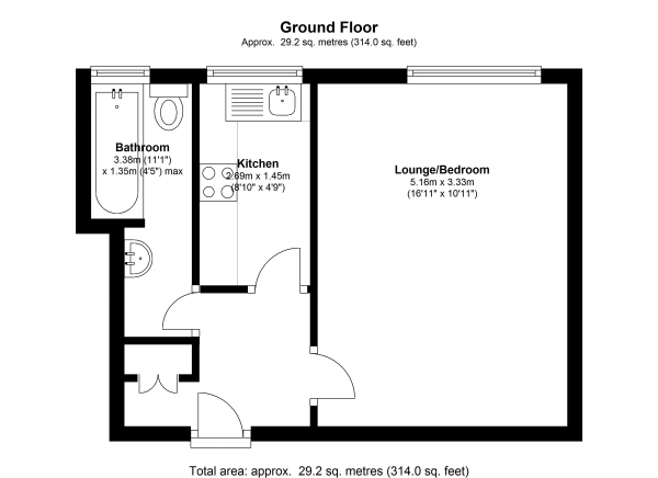 Floor Plan Image for Studio to Rent in Langham Court, Wyke Road, Raynes Park