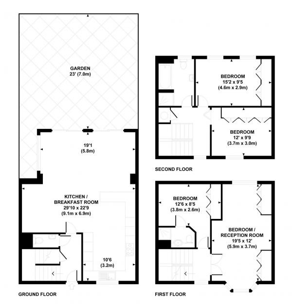 Floor Plan Image for 3 Bedroom Town House to Rent in Belmont Mews, Wimbledon