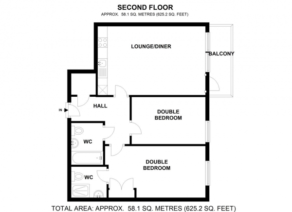 Floor Plan Image for 2 Bedroom Apartment to Rent in Lawrie House, 3 Durnsford Road, Wimbledon