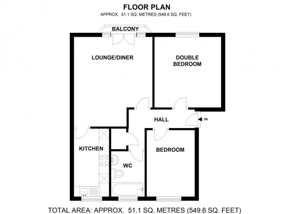 Floor Plan Image for 2 Bedroom Apartment to Rent in Willows Court, 7 Sir Cyril Black Way, Wimbledon