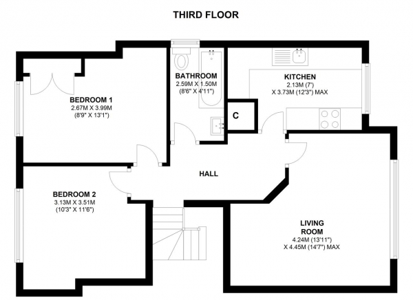 Floor Plan Image for 2 Bedroom Apartment to Rent in Worple Road, Wimbledon